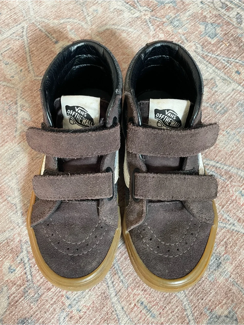 Vans Kids Brown Suede & Black Mid-Top Sneakers with Cream Stripe
